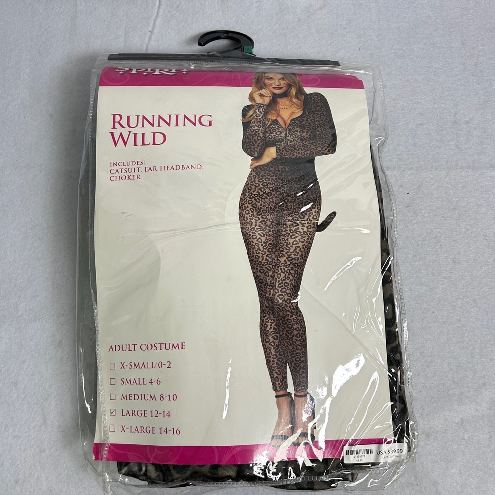 Leopard Print Spirit Halloween‎ Women Lg Brown Running Wild Catsuit Costume Set